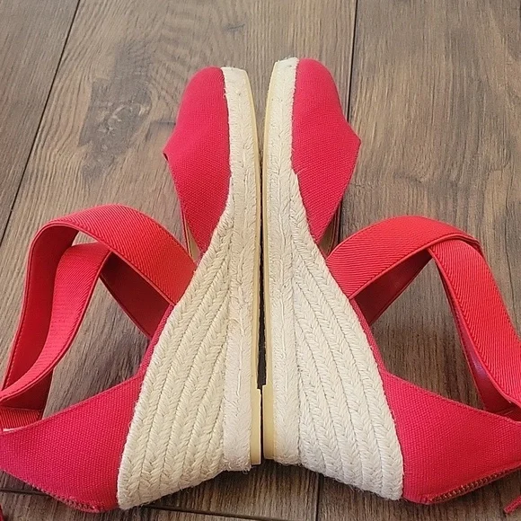 Talbots Lyndsey Red Espadrille Wedge Sandals Women’s Size 8M Canvas Crisscross - Picture 5 of 8